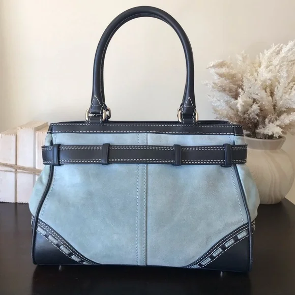 Coach Hampton Y2K ‘07 Baby Blue Suede/Leather Shoulder Purse And Wristlet F11208 - Picture 9 of 15